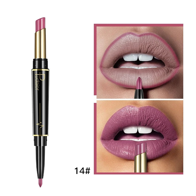 1pcs Matte Lip Liner & Lipstick, Double Ended Lip Pen Nude Makeup Tool, Long Lasting Color Rendering, Waterproof Lip Cosmetics
