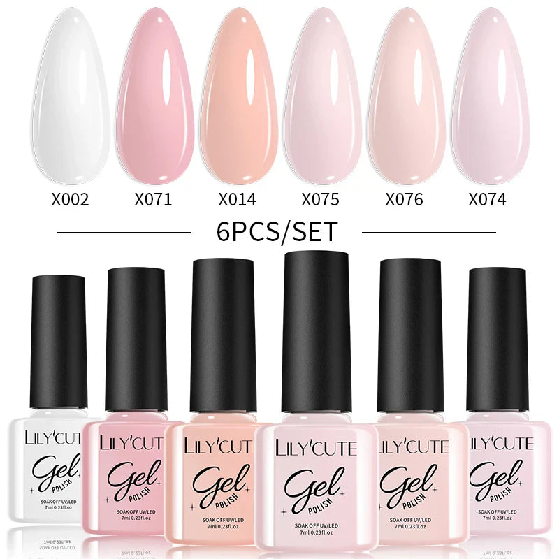 LILYCUTE 6PCs/Set Gel Nail Polish Set Kit Glitter Nail Gel Sequin Vernis Semi Permanent For Manicure Varnish UV LED Nail Art Gel