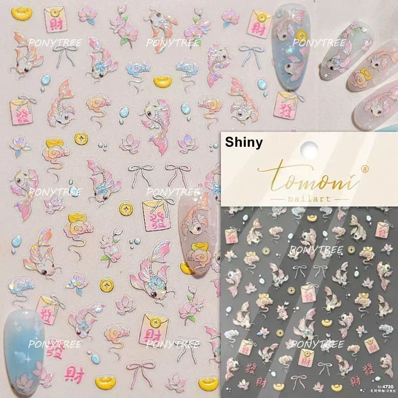 Sea Wave Jellyfish Starfish Conch Shell Dolphin Pearl Summer Beach Goldfish Water Bubble Mermaid Koi INS Nail Art Stickers Decal