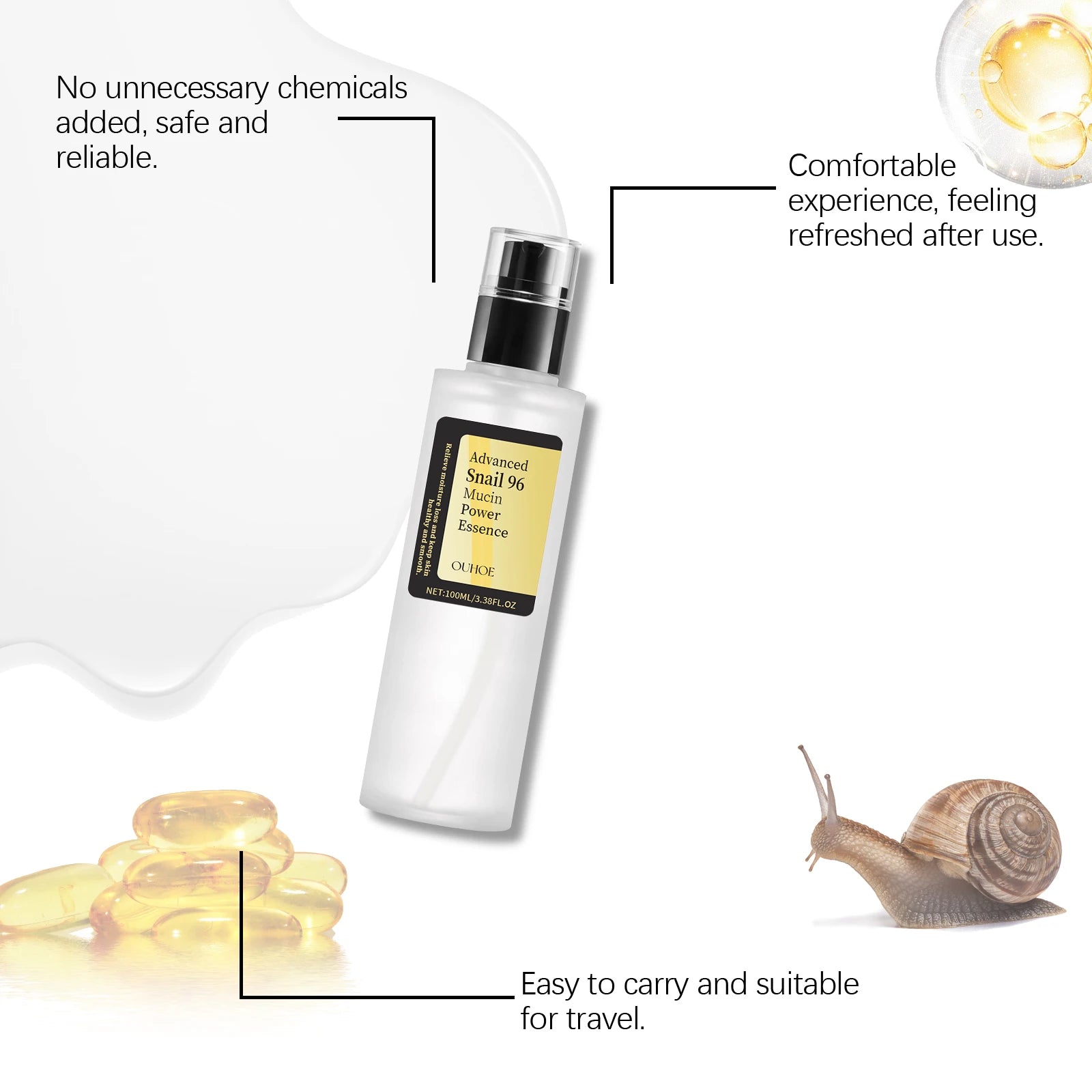 Snail Mucin Essence 100ml Hydrating Booster Deep Moisture Revitalize Dull Skin Soothing Face Treatment Glow Essence for Dry Skin