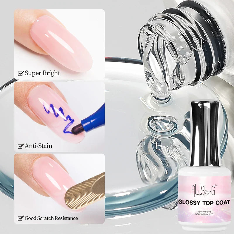AWStorG 15ML Super Top Coat  Function Gel No Wipe Matte Top Gel Transparent Soak Off  UV LED NailArt Manicure Gel Varnish Primer