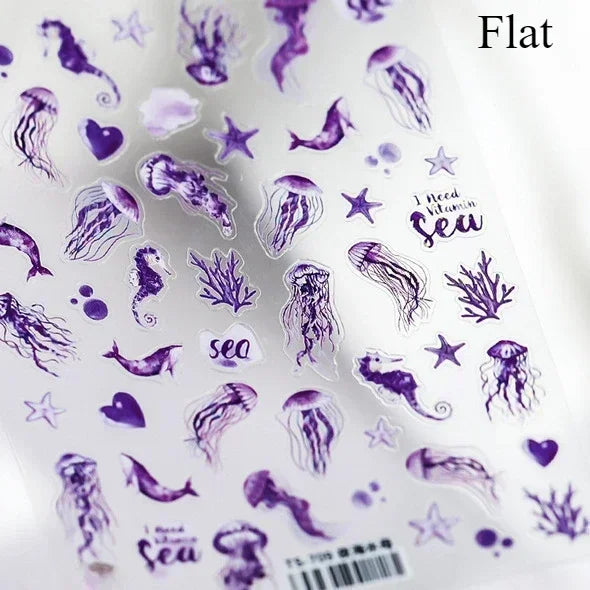 Sea Wave Jellyfish Starfish Conch Shell Dolphin Pearl Summer Beach Goldfish Water Bubble Mermaid Koi INS Nail Art Stickers Decal