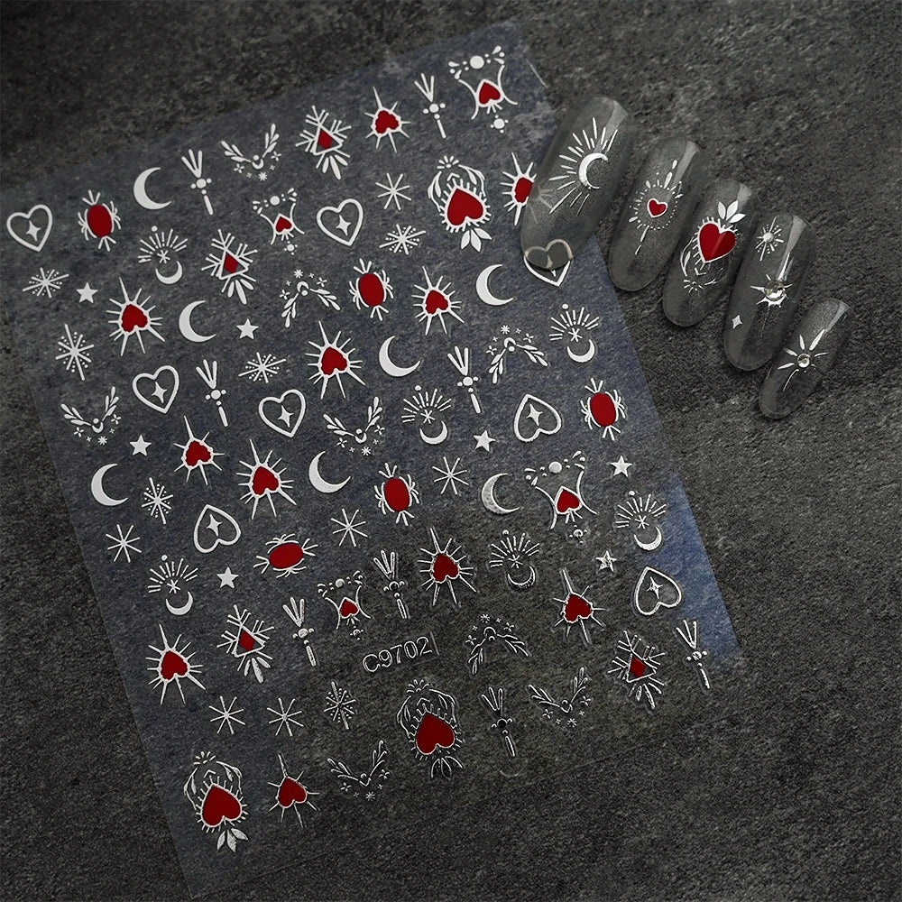 3D Gold/ Silver Star/Sun/Moon Bronzing Nail Art Sticker Laser Star Moon Styles Nail Decal Gold Silver Self-Adhesive Slider 1Pcs