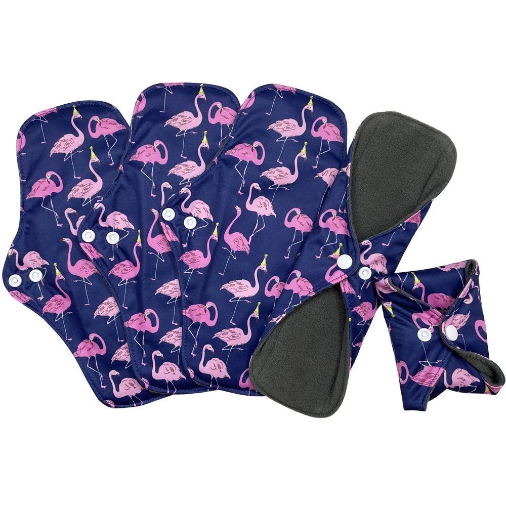 reusable sanitary pads for women daily periods, bamboo charcoal washable sanitary napkins,absorbent printed menstrual pads 5pcs