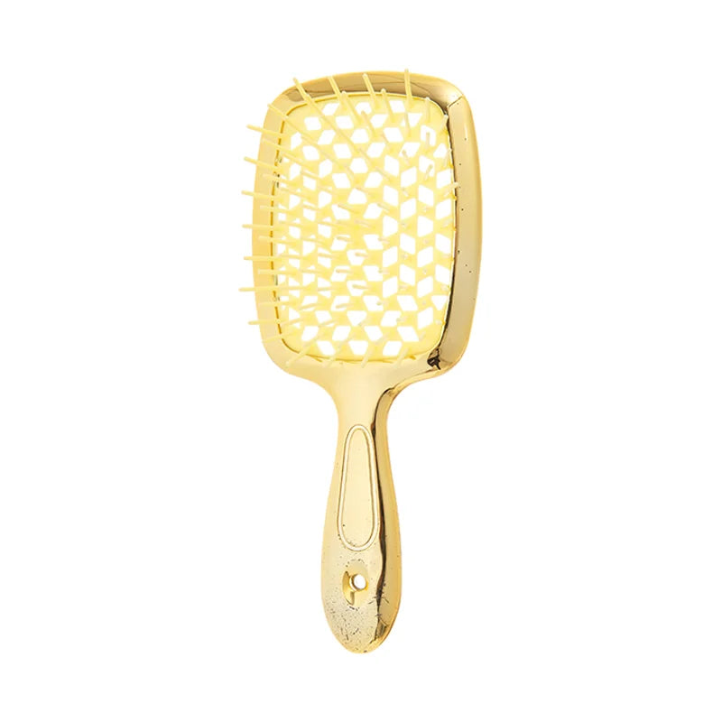 Square Shape Mesh Comb for Hair Fluffy Detangling Scalp Massage Hairbrush Wide Teeth Hollow Brush Salon Barber Gold-plated Comb