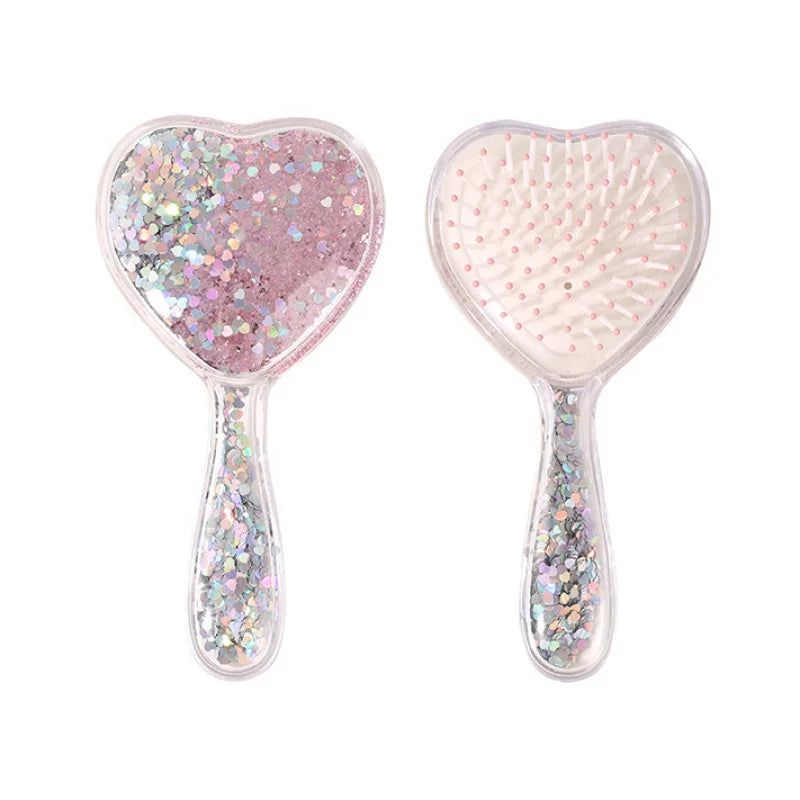 Heart-Shaped Air Cushion Hair Brush - Sparkling Scalp Massager with Cushion Bristles for Gentle Detangling, Cute Glitter Design
