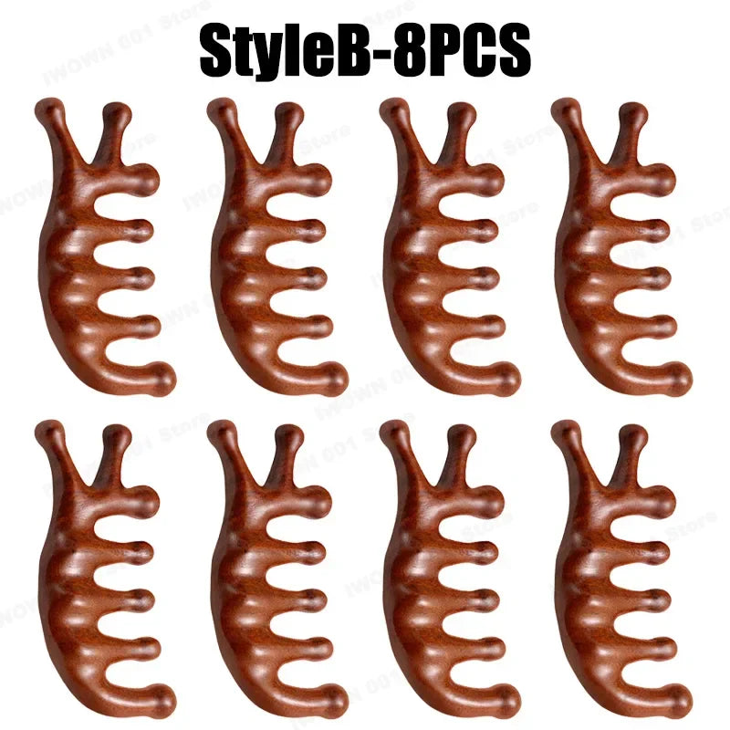 2025 New Natural Sandalwood Head Massage Five Teeth Comb Whale Comb Scalp Scraping Massager Body Massage Tools Neck Massager