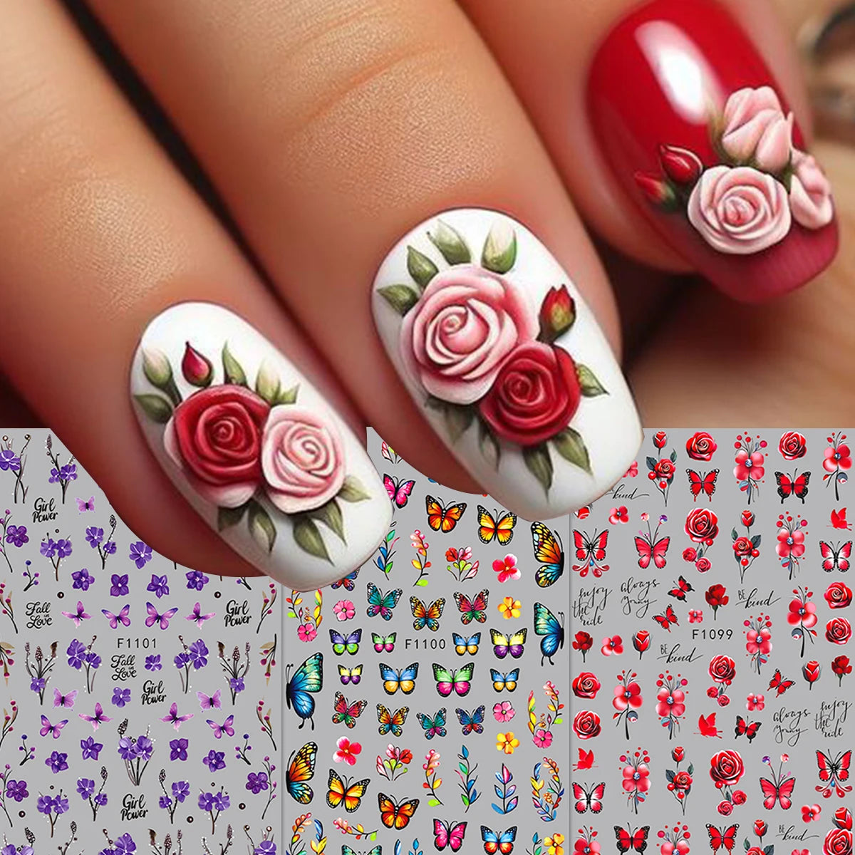 Spring and summer flower butterfly nail stickers, easy to apply for nail decoration DIY, gifts, party and wedding makeup styling