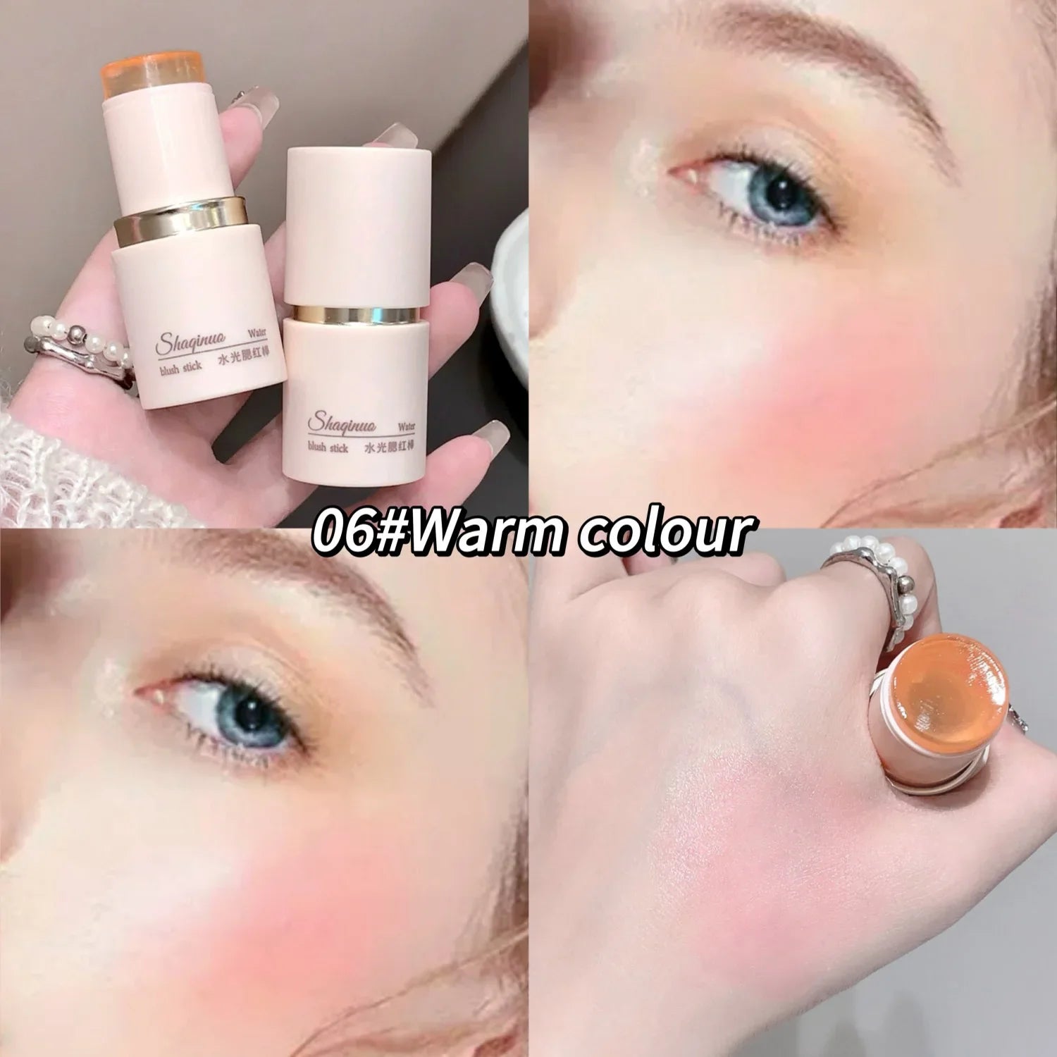 SHAQINUO Cream Blush Stick - Watery Glow, Long-Lasting, Natural Tint, Korean-Style Cheek Makeup for Fresh Look