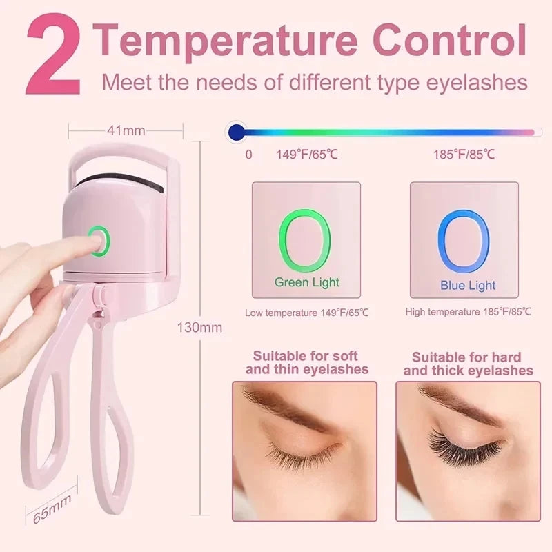 Heated Eyelash Curler with Lcd Display Silicone Pads Eyelash Protection Natural Curling Without Damaging Eyelashes Rechargeable