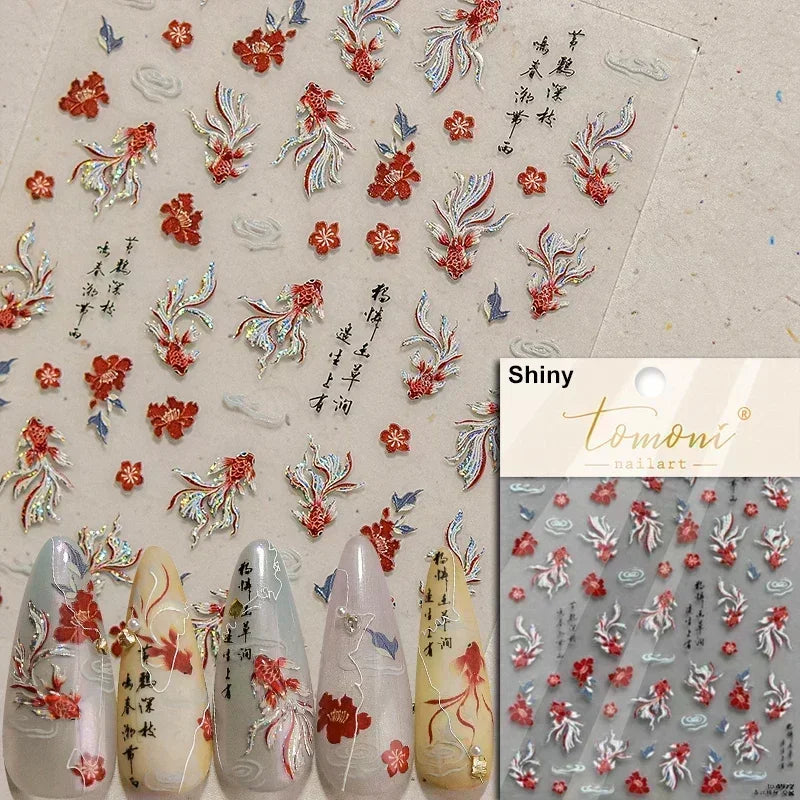 Sea Wave Jellyfish Starfish Conch Shell Dolphin Pearl Summer Beach Goldfish Water Bubble Mermaid Koi INS Nail Art Stickers Decal