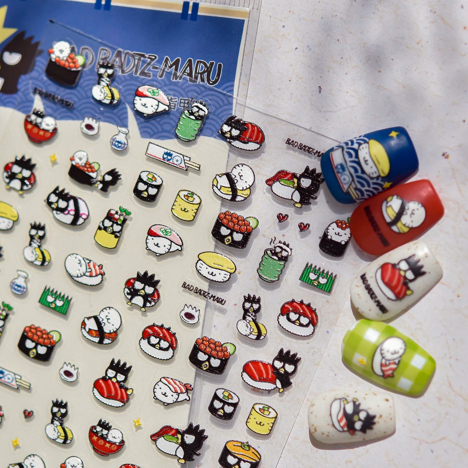 1PCS New Sanrio Family Cartoon 5D Embossed Nail Sticker Cute Hello Kitty Kuromi Pom Pom Purin Decal Nail Decoration