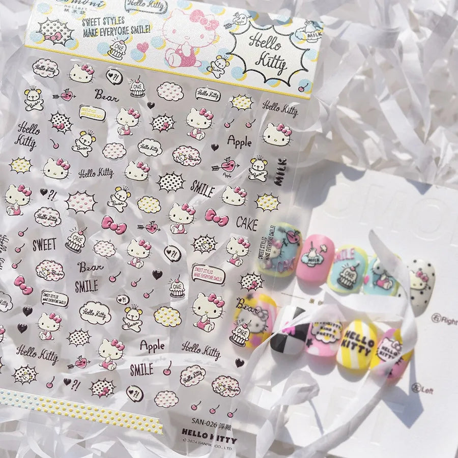 1PCS New Color Laser Hello Kitty Cartoon 5D Nail Stickers Sanrio Cinnamoroll Pochacco Nail Art Supplies DIY Nail Art Stickers