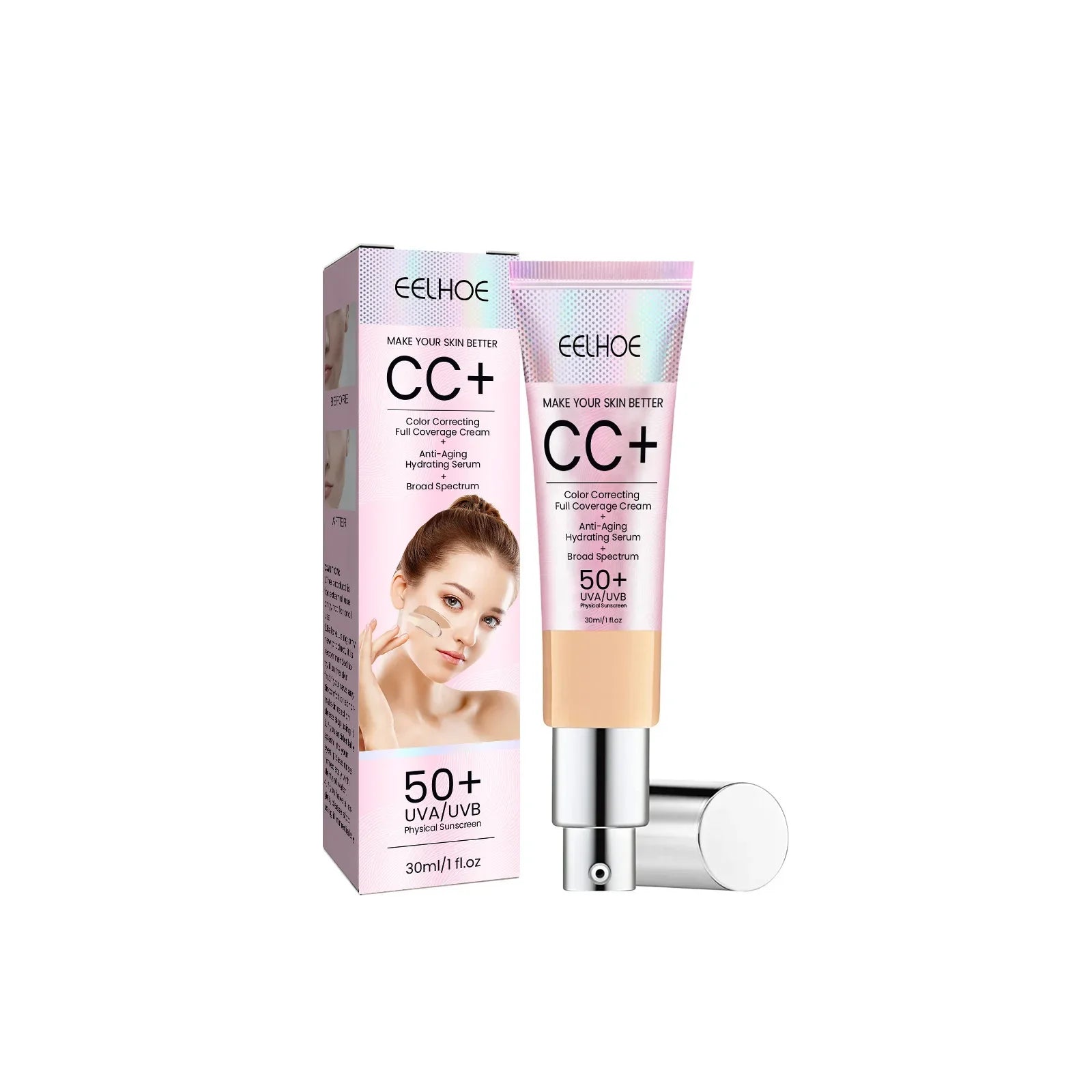 EELHOE Foundation CC Cream Waterproof Concealer Full Coverage Natural Oil-Control Whitening Cosmetics Long Lasting SPF 50 Makeup