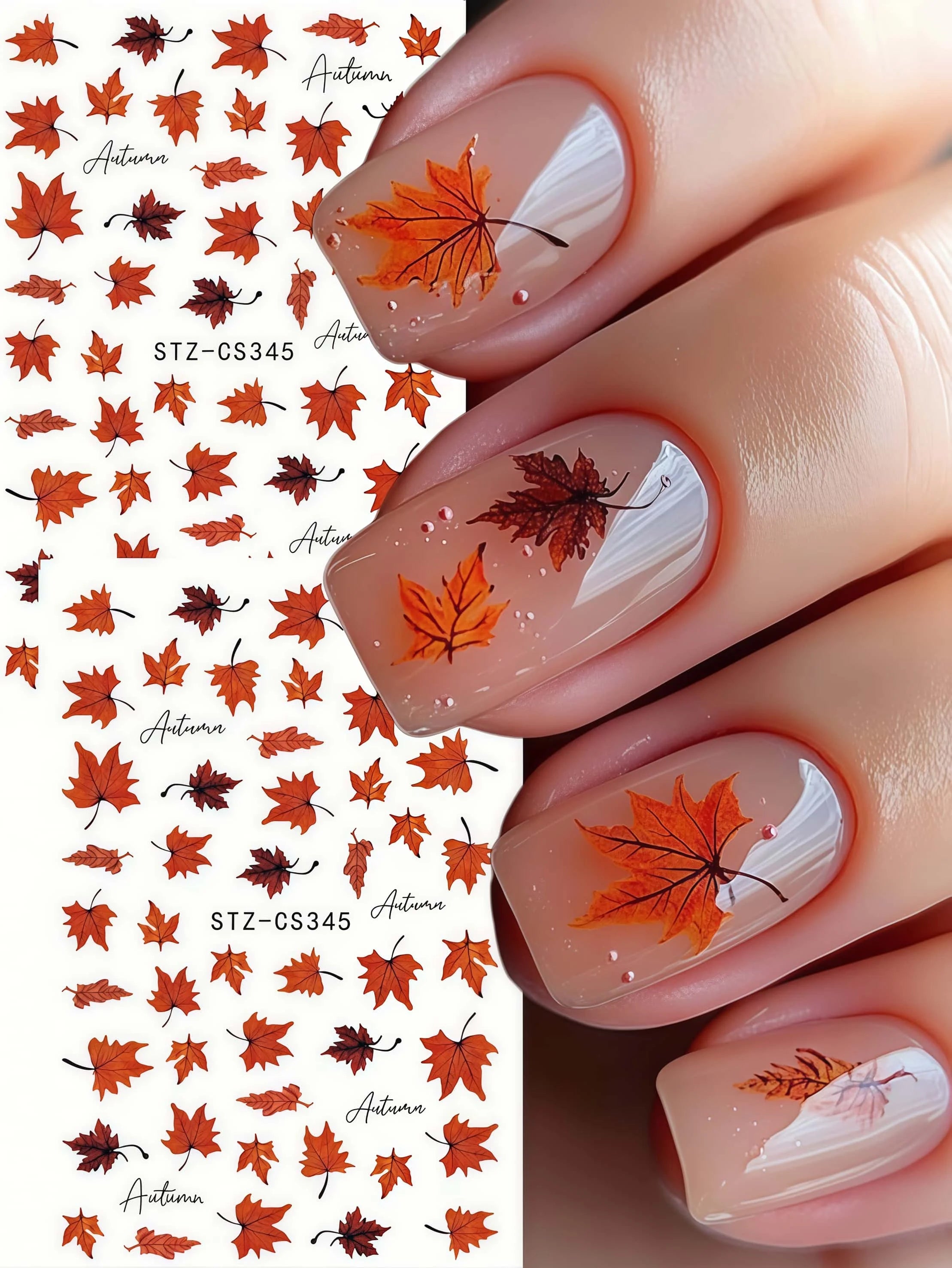 1pcs autumn maple leaf nail art sticker autumn orange yellow autumn leaf nail sticker design slide, used for year-round nail art