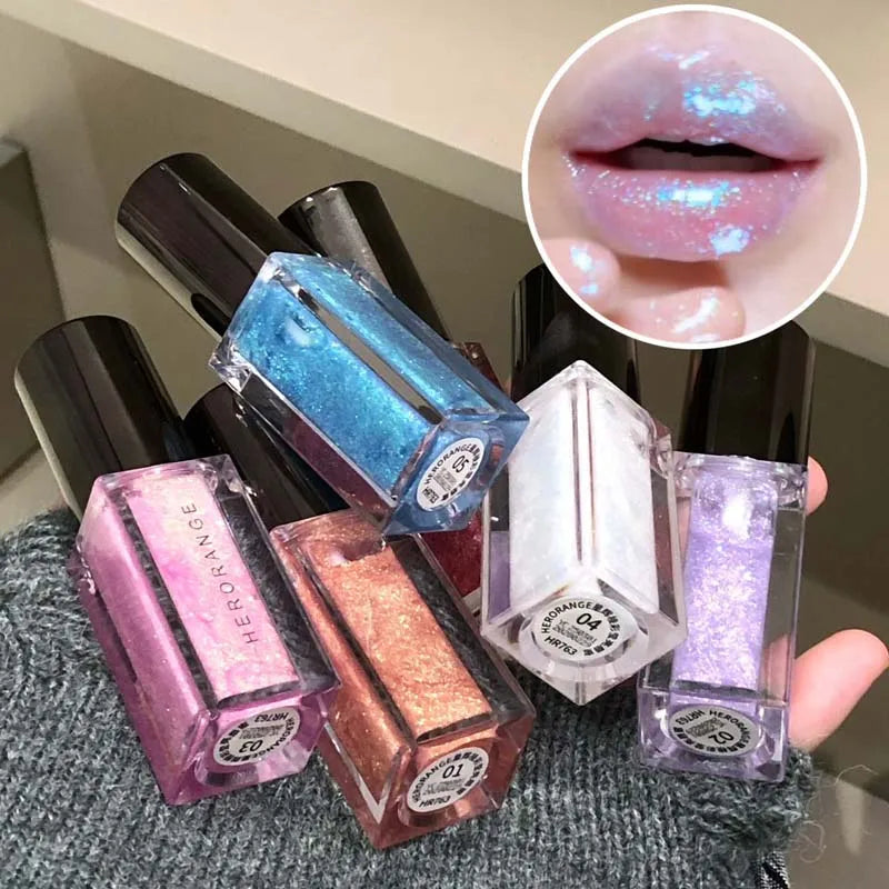 Blue Mermaid Color Pearlescent Shiny Lip Gloss Diamond Crystal Sparkle Lip Tint Milky Way Glitter Lips Waterproof Korean Make Up