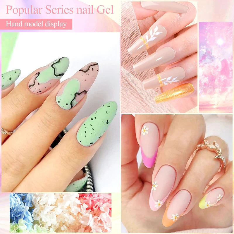 MEET ACROSS 6PCS/SET Macaron Series Gel Nail Polish Set Glitter Semi Permanent UV Nail Kit Base Matte Top Coat Nail Art Manicure