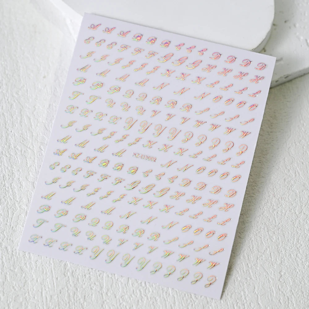 1Pc 3D Roman Letter Nail Stickers Gold/Silver/Black/Laser Alphabet Self Adhesive Decal Y2K English Words/Number Manicure Sliders