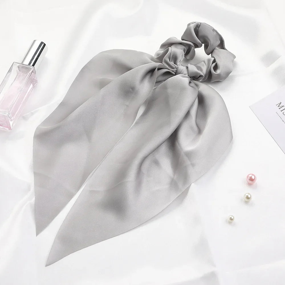 2023 Fashion Print Chiffon Long Ribbon Scrunchies Women Girls Ponytail Scarf Elastic Hair Bands Ties Hair Accessories Wholesale