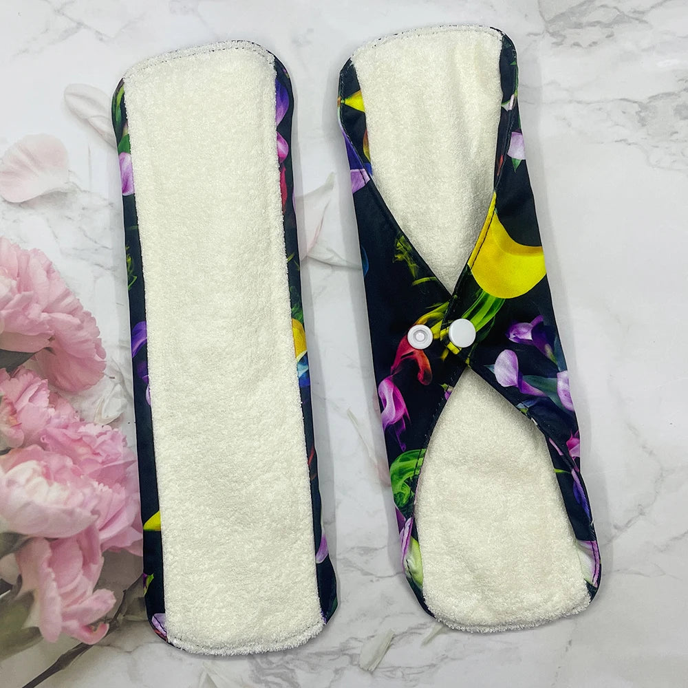 Women washable sanitary napkins with wings, reusable daily sanitary pads, abosorbent bamboo inner periods pads set