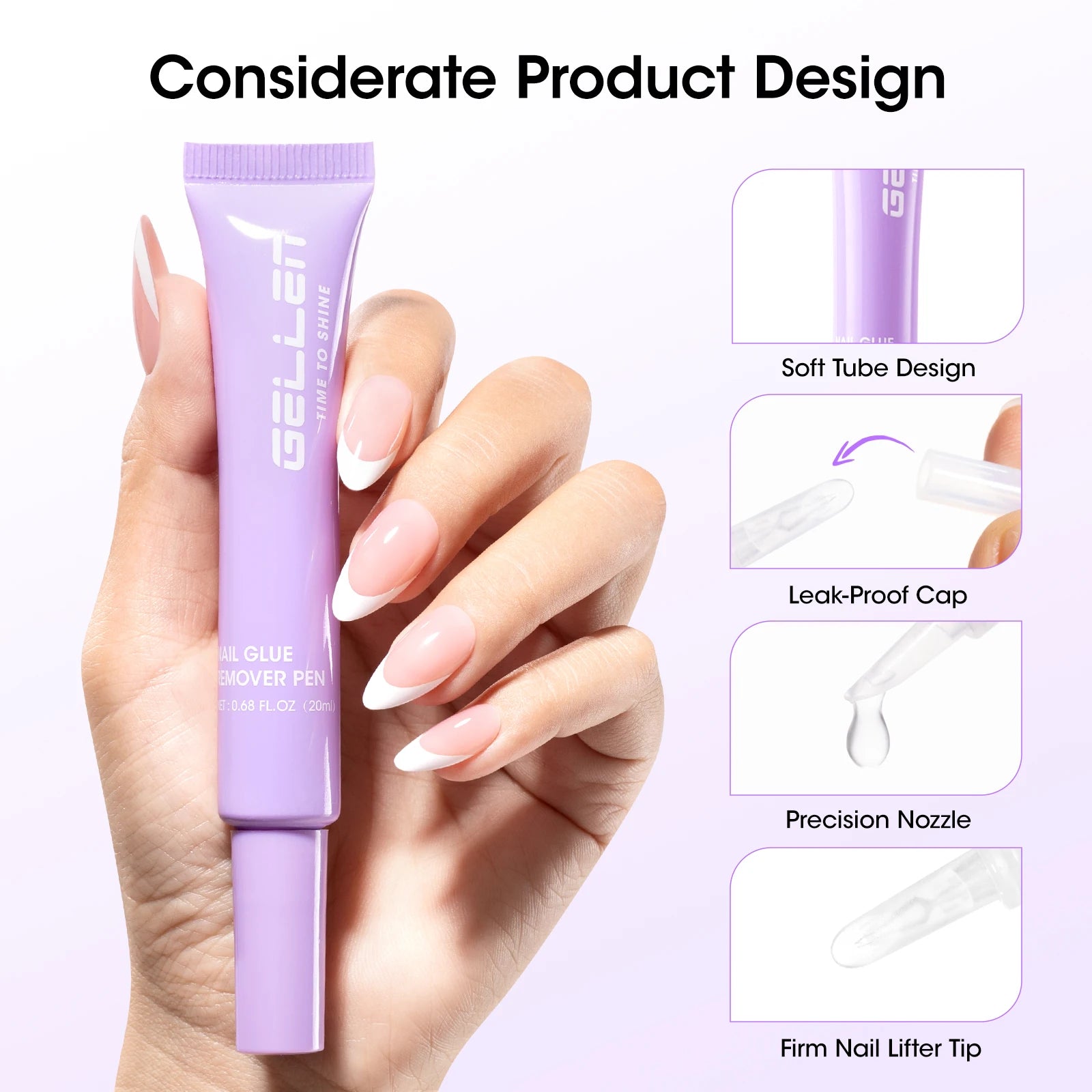 GELLEN 20ml Nail Glue Remover Pen Fast Gentle Removal for Press On Fake Nail Tips Non Acetone Safe Manicure Tool Nail Art Care