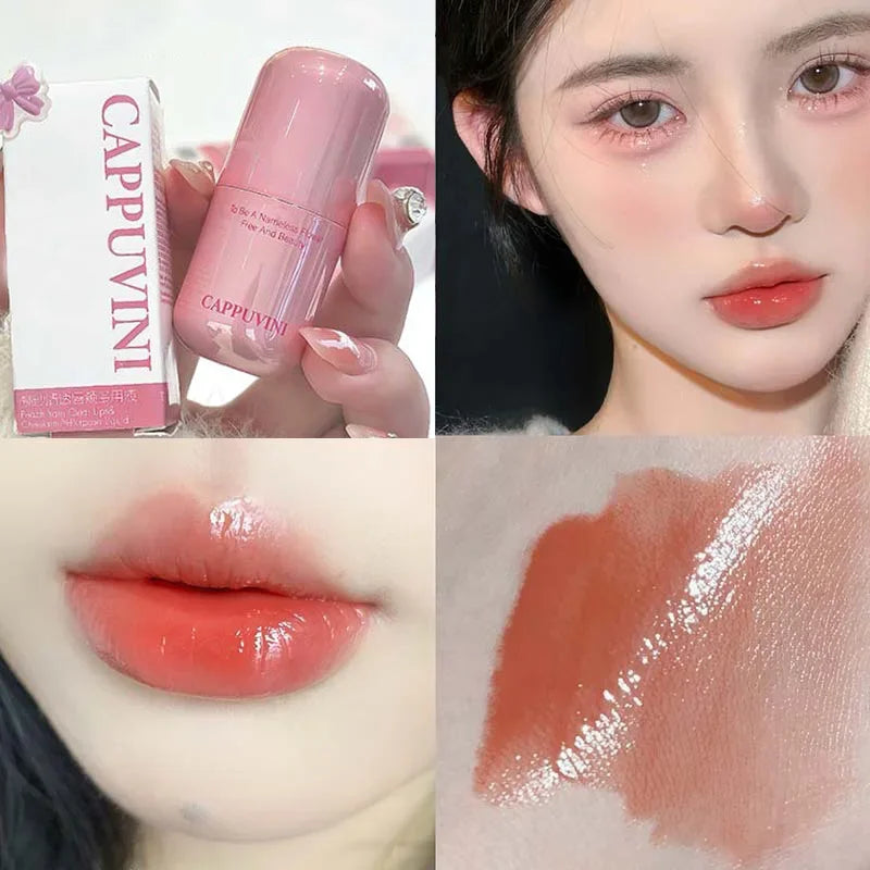 Lasting Waterproof Moisturizing Plump Lip Gloss Mirror Effect Lip Color Water Gloss Ice Clear Peach Pink Lip Glaze Korean Makeup