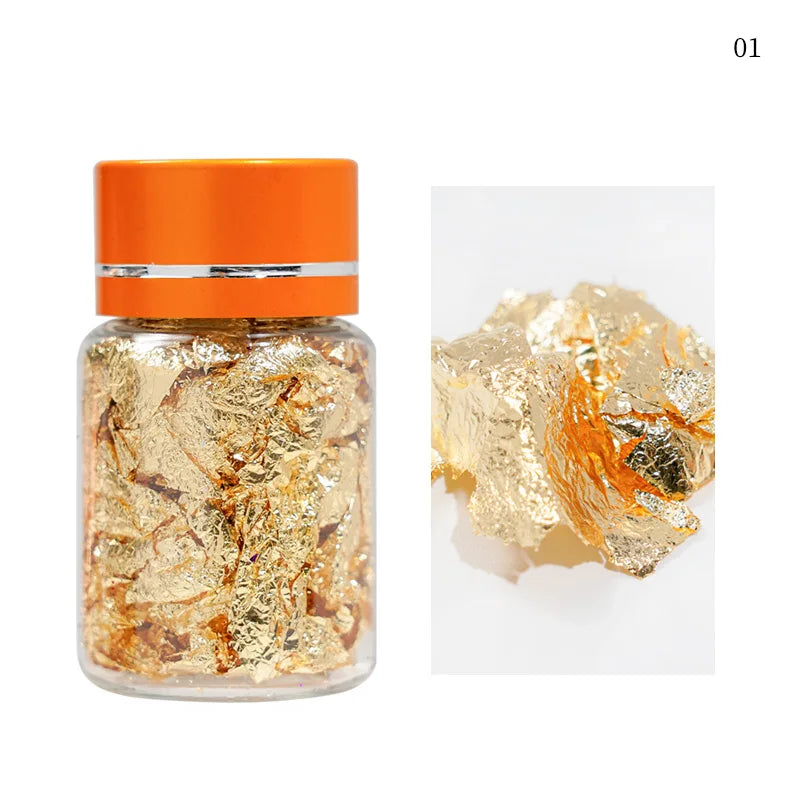 3 Bottle 3-Color Gold Foil Nail Glitter Flakes Broken Gold Foil Nail Sequins Decoration Gold Aluminum Foil Nail Shimmer Flakes