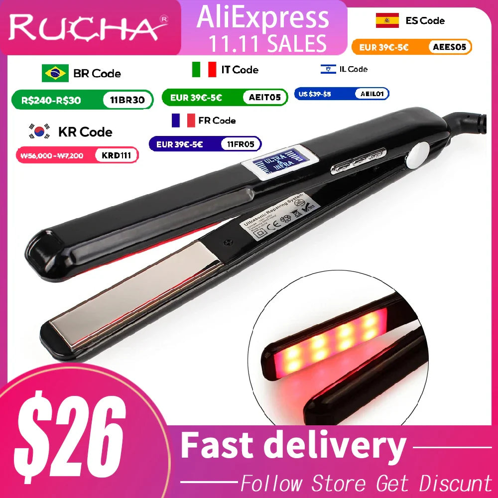 Hair Flat Irons Ultrasonic Infrared Cold Hair Care Iron Keratin Treatment for Frizzy Hair Recovers the Damaged Hair Straightener