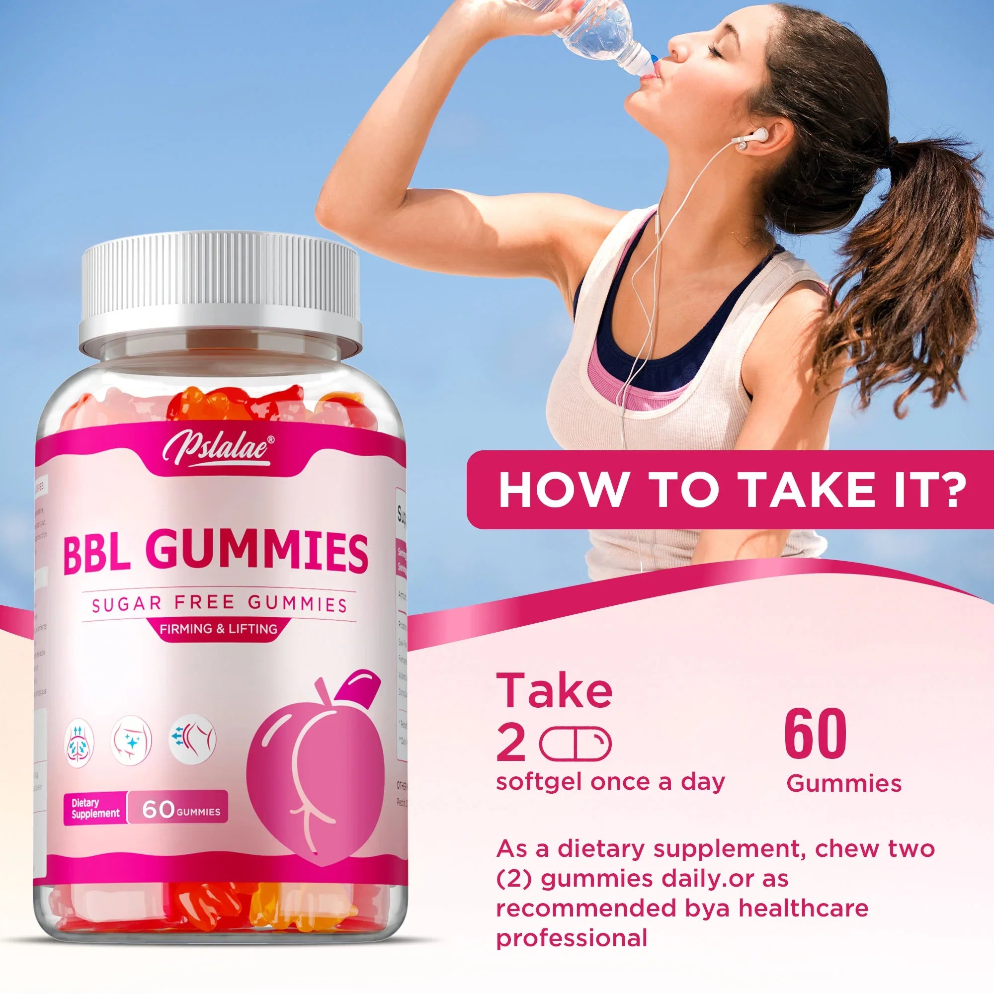 BBL Gummies - Big Butt, Manage Body Shape, Improve Appearance, Increase Confidence, Sculpt Your Butt and Hips - 60 Capsules