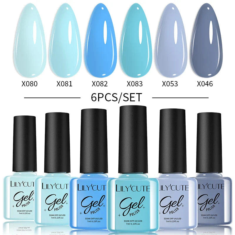 LILYCUTE 6PCs/Set Gel Nail Polish Set Kit Glitter Nail Gel Sequin Vernis Semi Permanent For Manicure Varnish UV LED Nail Art Gel