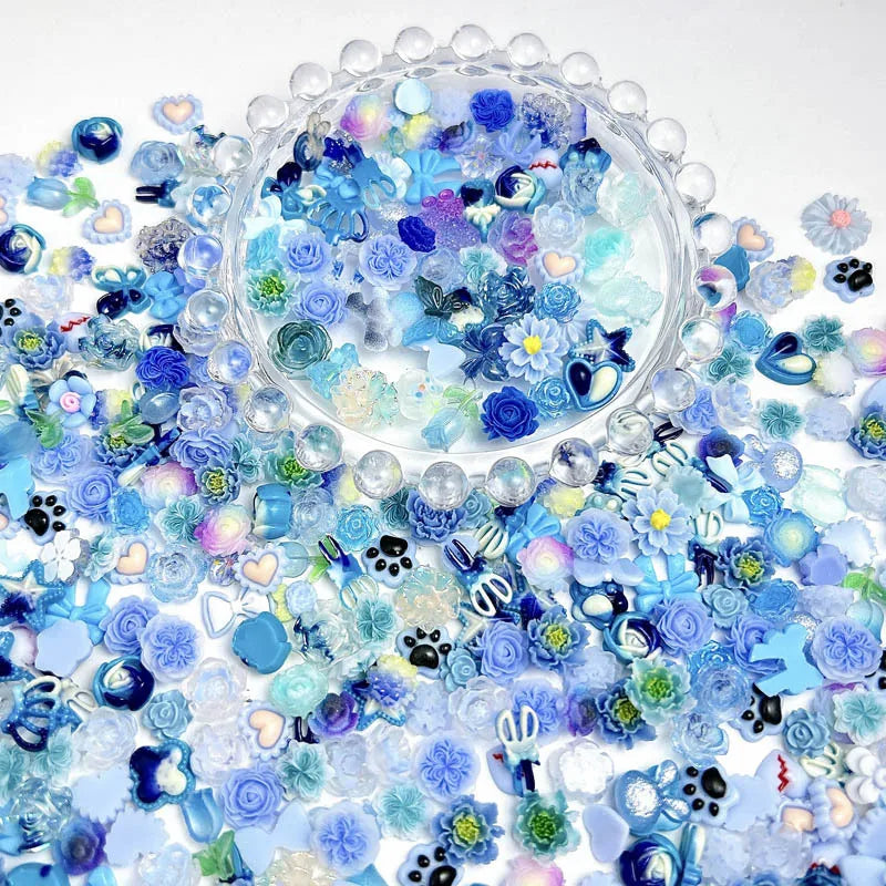 100Pcs Mixed Cute Cartoon Nail Charms 3D Resin Flower Bow Fruit Nail Art Decorations Manicure DIY Phone Case Accessories