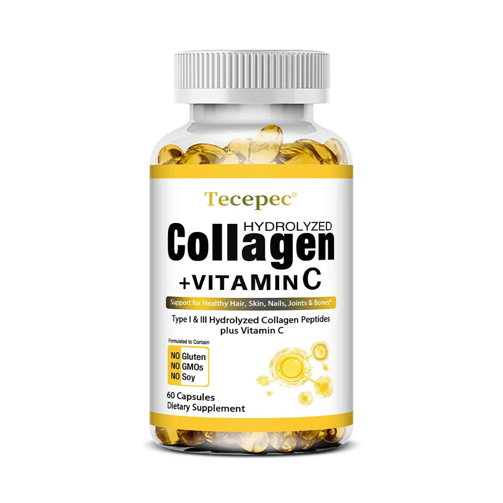 Hydrolyzed Collagen Peptides Capsules - with Vitamin C - Support for Healthy Hair, Skin, Nails, Joints & Bones,Antioxidants