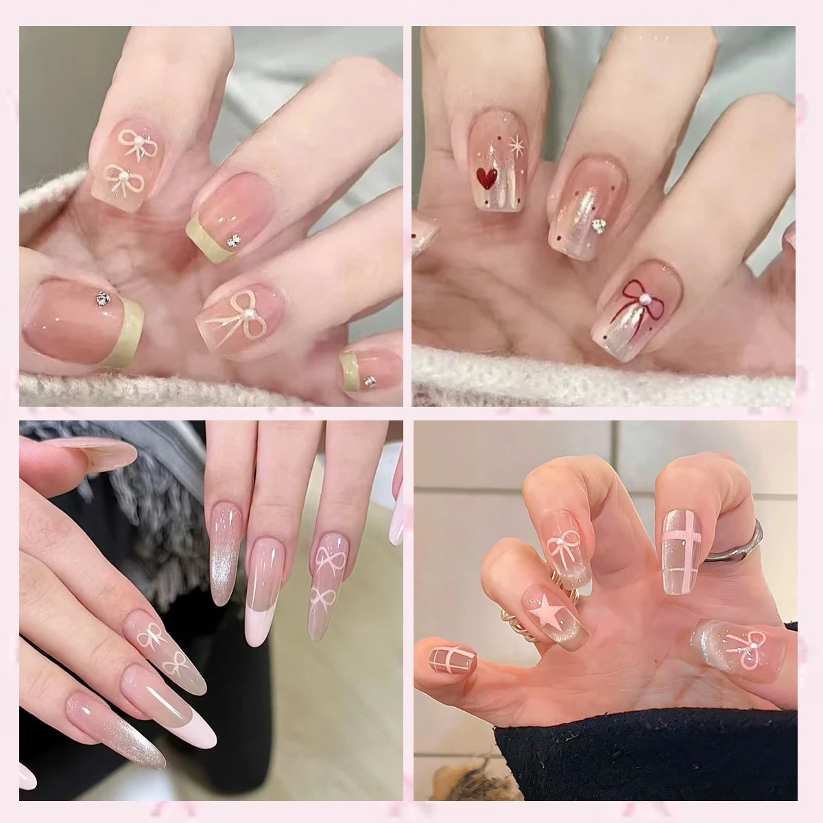 2 to 30 Sheets 3D Bow Nail Art Stickers, Mini Ribbon Outline Decals, Transparent Self-Adhesive Cute Design for DIY Manicure