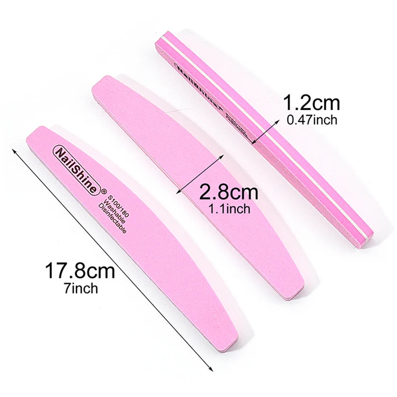 5Pcs Professional Nail File 100 180 Half Moon Sponge Polishing Sanding Buffer Manicure Products Tool Nail Equipment Lime a Ongle