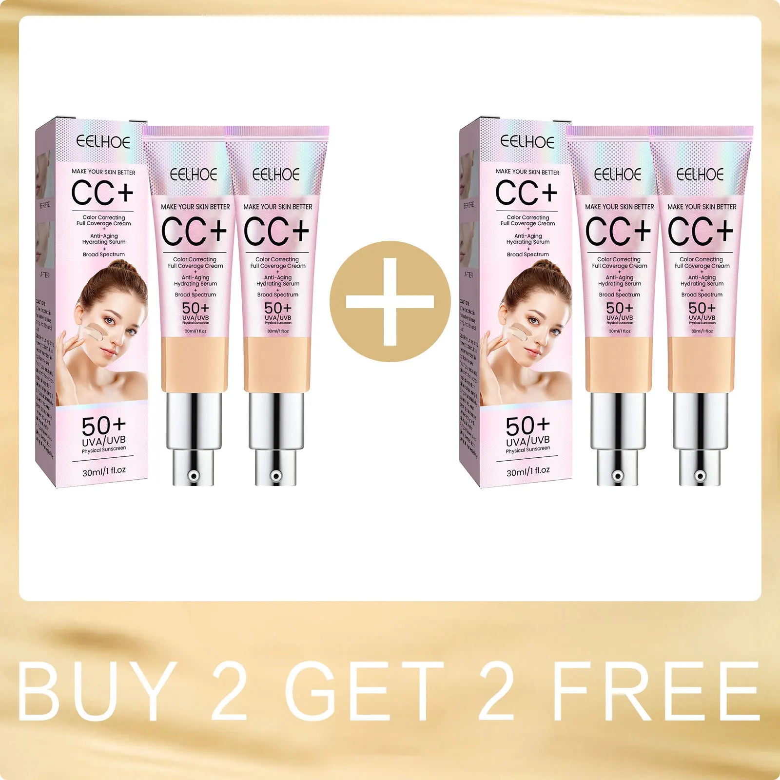 EELHOE Foundation CC Cream Waterproof Concealer Full Coverage Natural Oil-Control Whitening Cosmetics Long Lasting SPF 50 Makeup