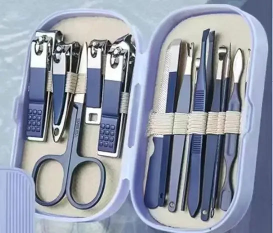 14 Piece Deluxe Manicure & Pedicure Set Pink And Blue Stainless Steel Nail Scissors, Clippers, Ear Digging Spoon for Men & Women