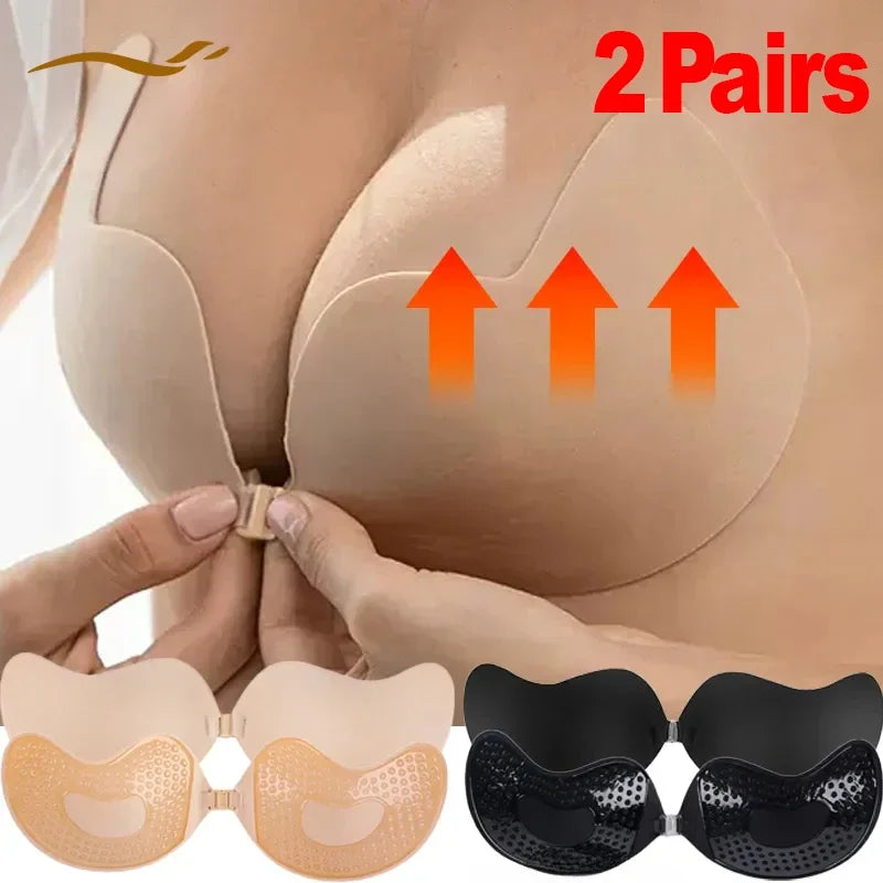 Invisible Push Up Bras Women Backless Strapless Bra Nipple Cover Front Closure Bralette Underwear Silicone Self-Adhesive Bra Pad