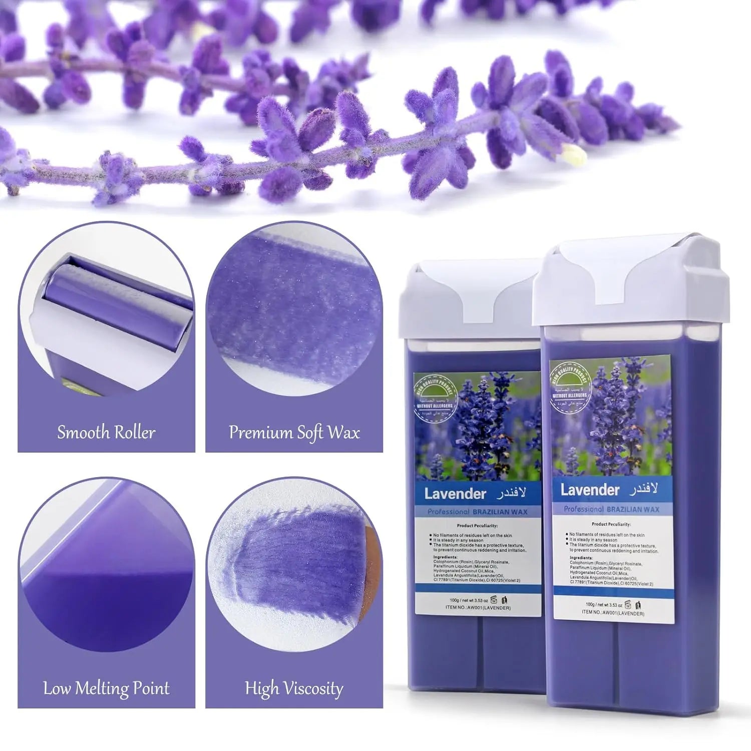 Roll on Wax Refill Painless Roll On Wax For Hair Removal Depilatory Cartridge Wax Warmer For Lavender Bikini Body Hair Removal