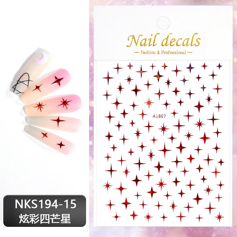 3D Gold Silver Star Nail Art Stickers Black White Crescent Moon Decals Self Adhesive Slider Polish Stickers Manicure Decoration