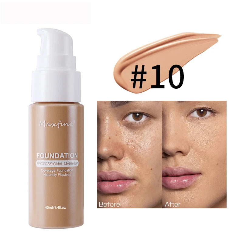12 Shade Liquid Foundation with Long Lasting Oil Control Concealing Hydrating Lightweight Fine Texture and Non Cakey 1PCS