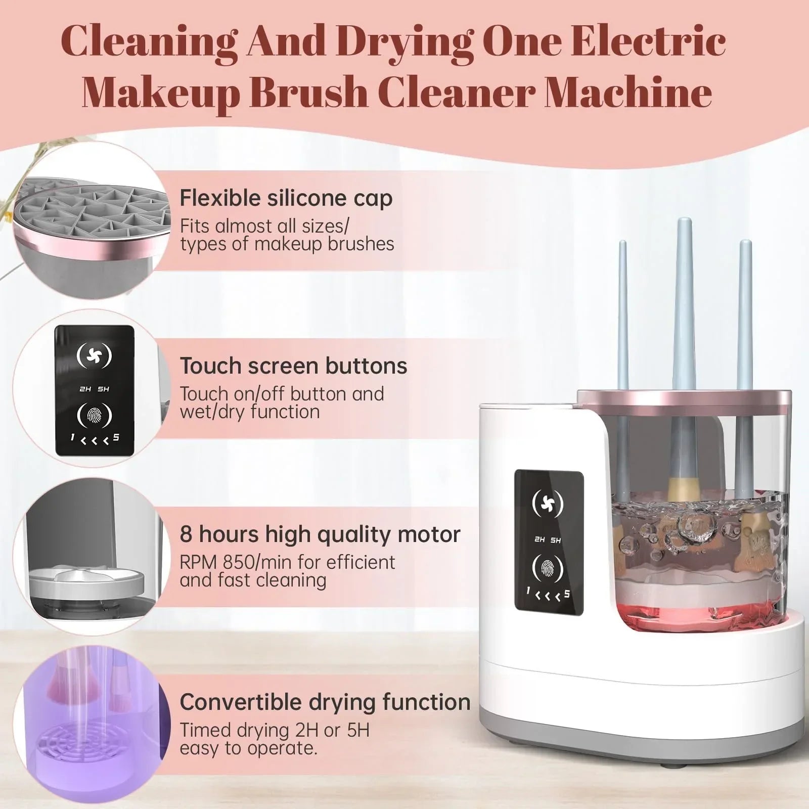 3 in 1 Electric Makeup Brush Cleaner with Brush Dryer-Portable Automatic USB Cosmetic Brush Cleaning Tool