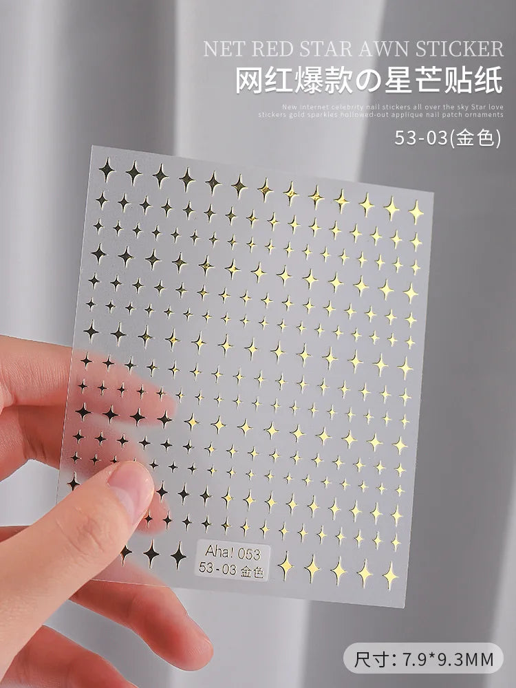 3D Gold Silver Star Nail Art Stickers Black White Crescent Moon Decals Self Adhesive Slider Polish Stickers Manicure Decoration