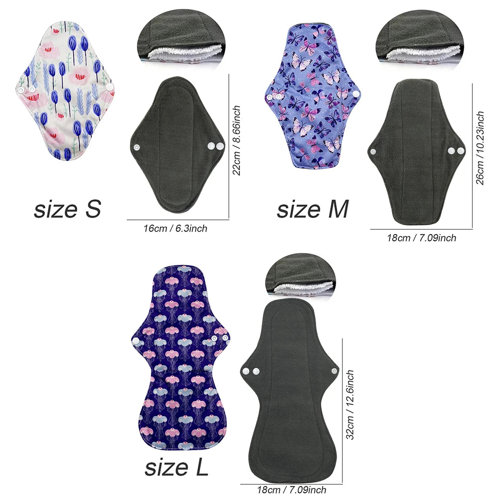 women Reusable menstrual pads for monthly, bamboo charcoal washable sanitary towels for periods, absorbent mama cloth pads 1 pc