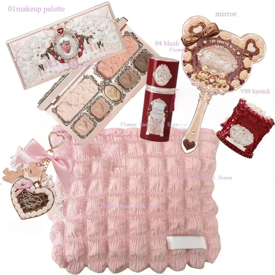 Flower Know Strawberry Cupid Makeup Gif Box Eyeshadow Liquid Cheeks Red Lips Clay Powder 9pcs/ set