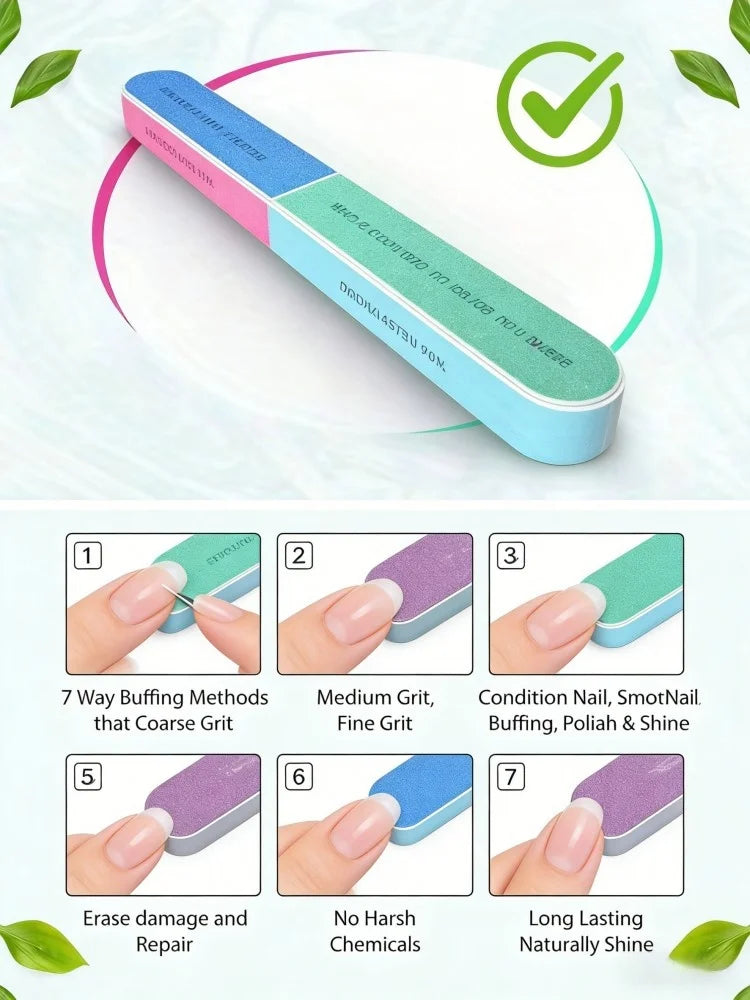 Professional Nail File Set Emery Board Double Sided Washable Manicure Tool for Acrylic Natural Nails Shaping Polishing