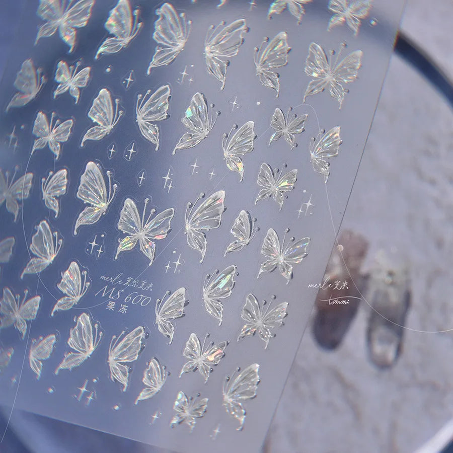 5D Butterfly Nail Stickers Sparkling Jelly Butterfly Nail Art Sticker Decorations Decals DIY Self Adhesive Slider Manicure Parts