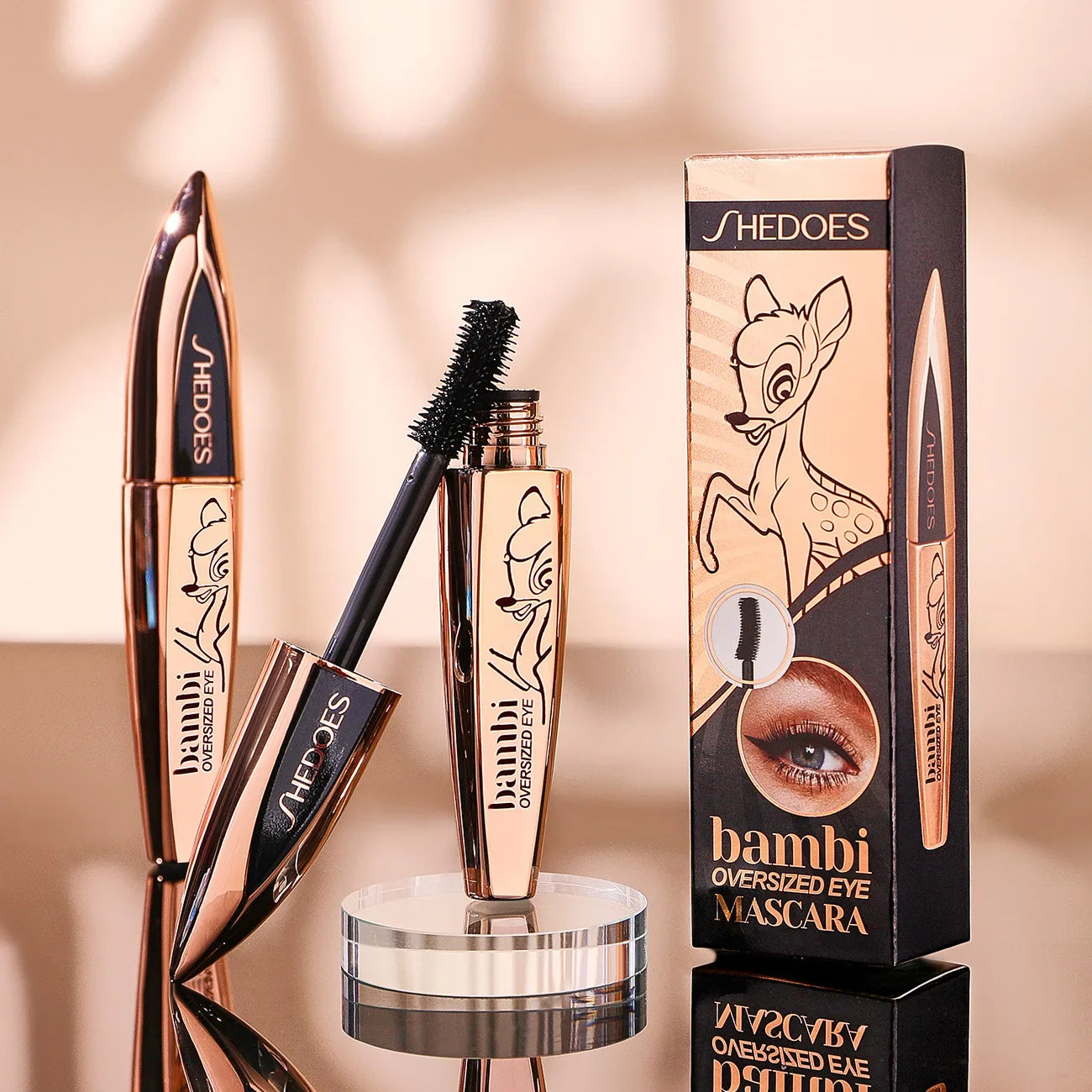 5D Thick and Long Black Silk Fiber Deer Eye Black Large Capacity Eye Makeup: Black Cosmetics Beauty Eye Makeup