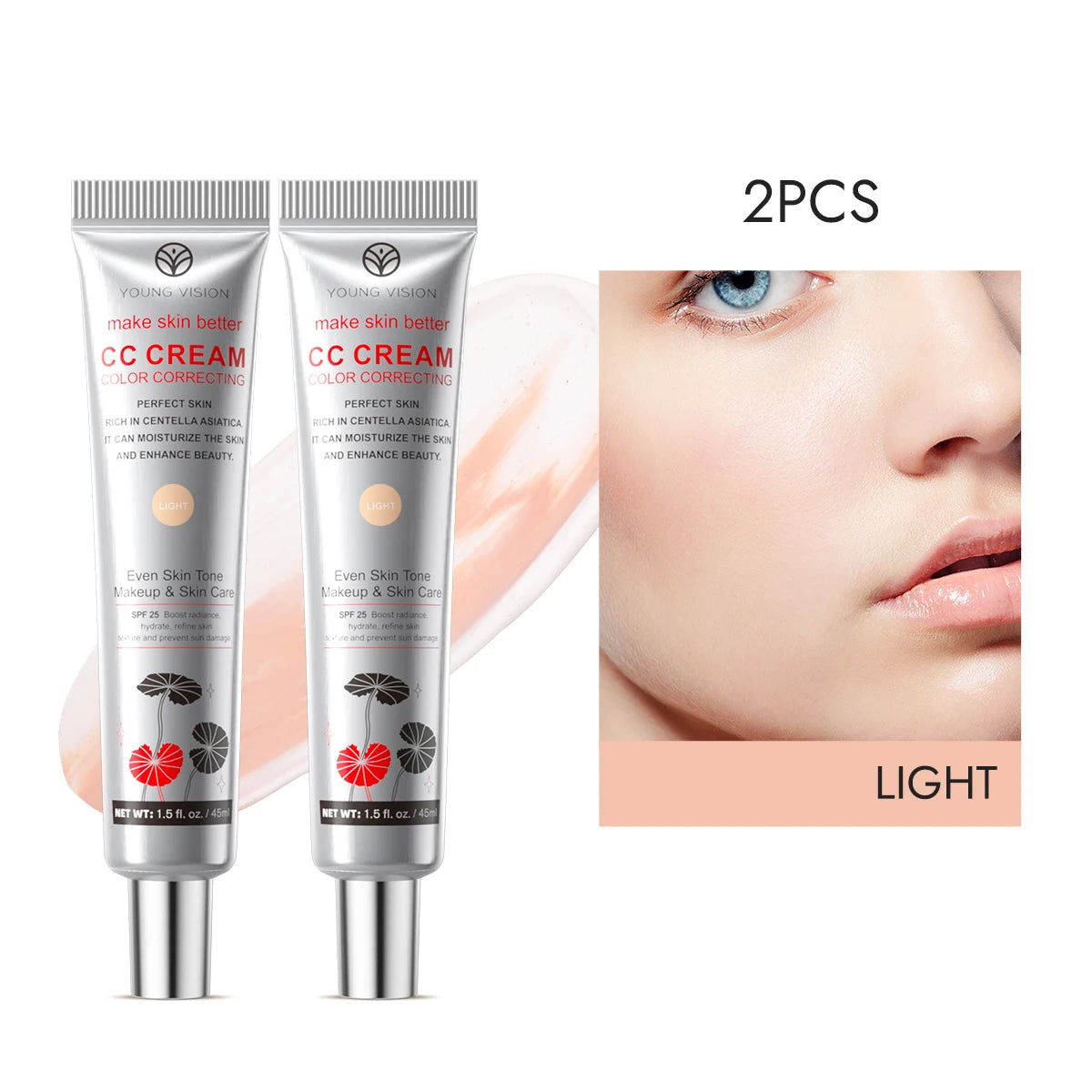 1PC/2PCS 45ml Brightening CC Cream Centella Asiatica Repairing BB Cream Natural Concealing Whitening Foundation Liquid Cosmetics