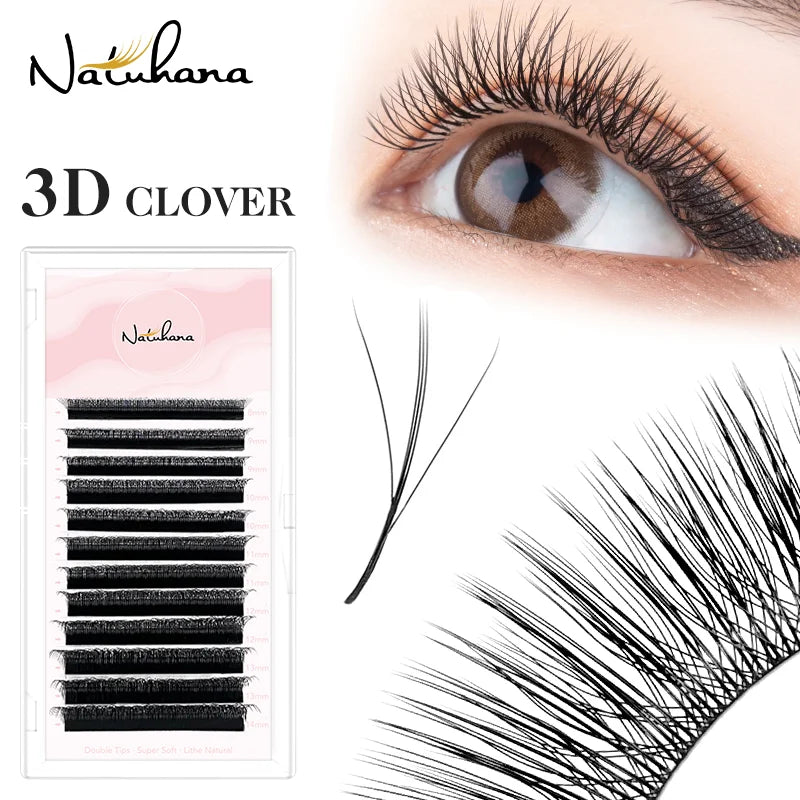3D Clover Lashes W Shaped Volume False Eyelashes Fluffy Clover Hybrid Eyelashes W Curly Lash Extensions for Natural Makeup