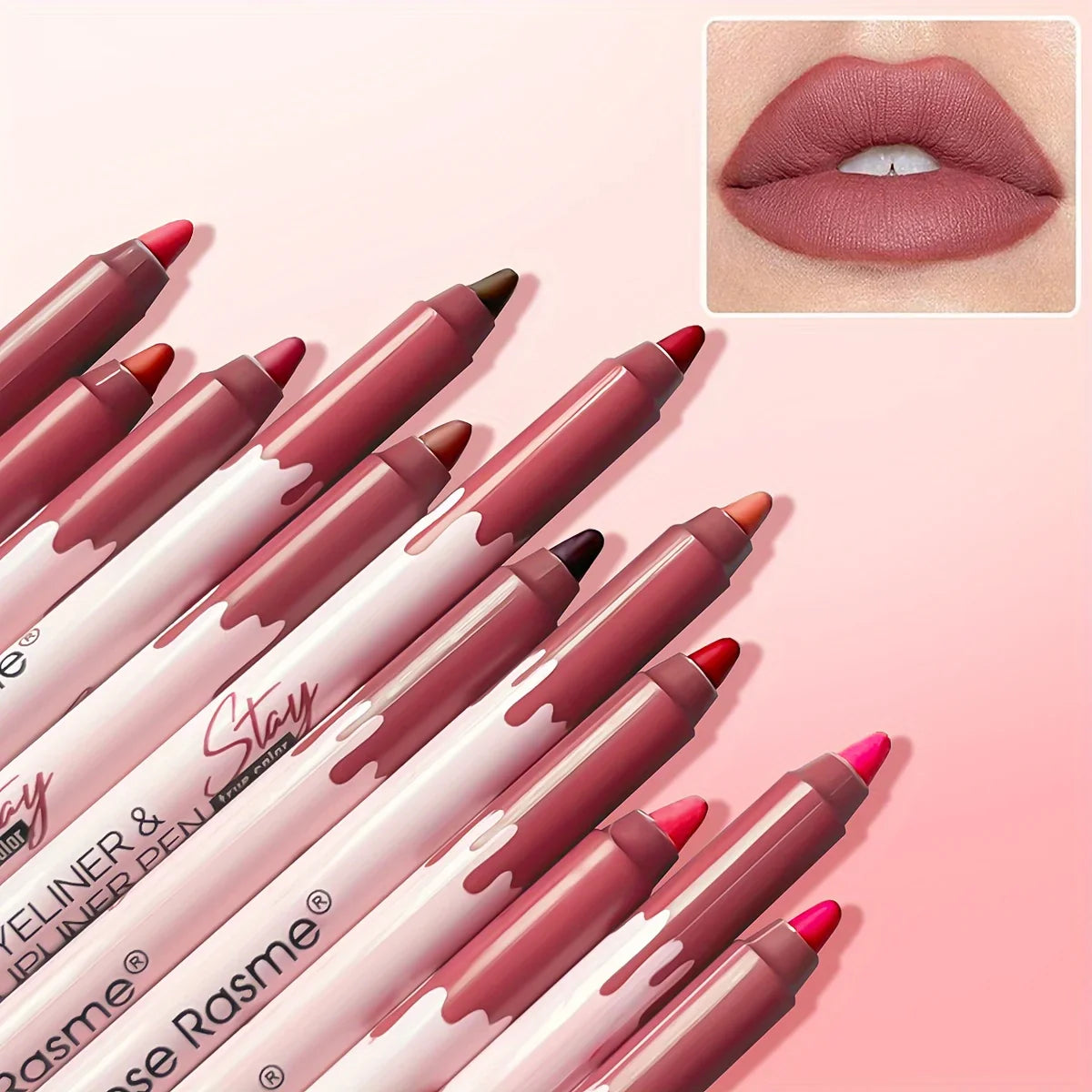 12-Color Matte Lip Liner Pencil Set – Waterproof, Long-Lasting Nude & Red Lip Contour Pencil, Rose Pink Lipstick Tint Makeup